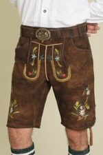 Front floral embroidery detail of Walnut Bloom Oktoberfest Lederhosen