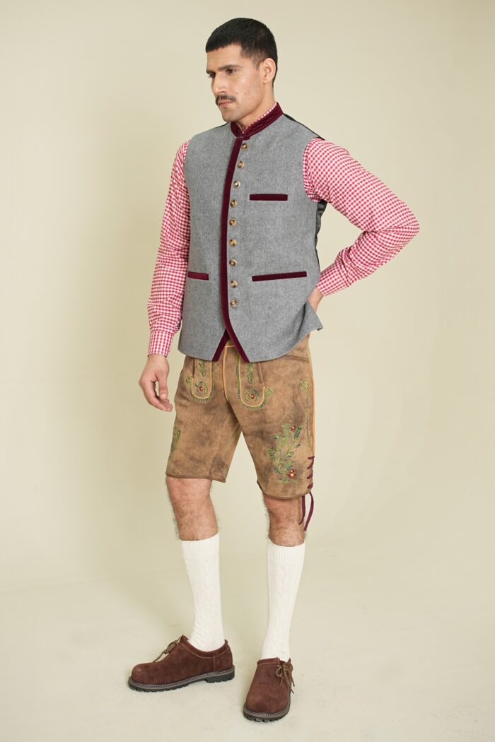 Model wearing Sterling Manor Oktoberfest Vest full front view