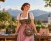 Woman wearing a Dirndl with a traditional Dirndl bag